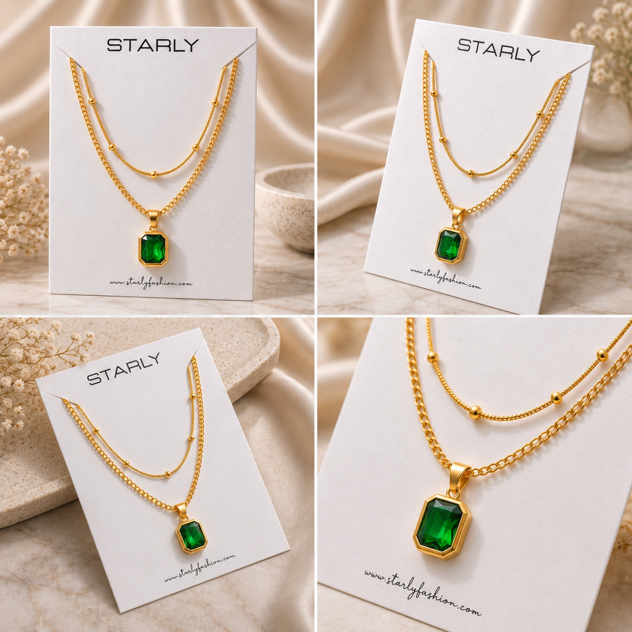 Emerald Duet Charm Necklace