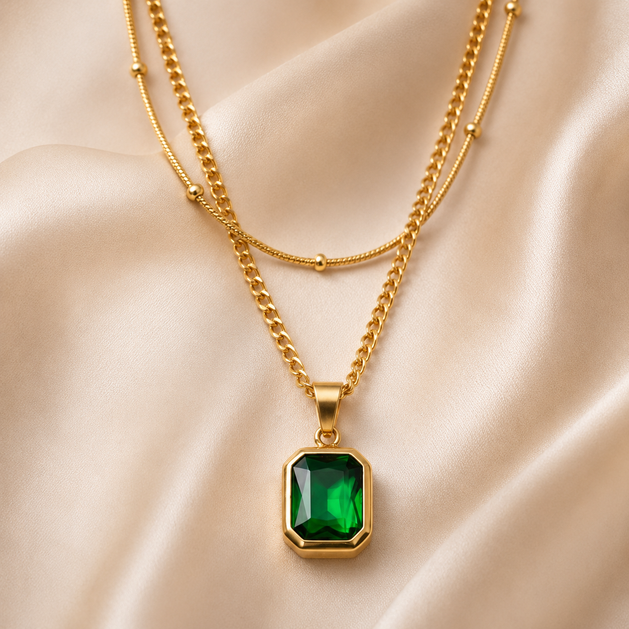 Emerald Duet Charm Necklace