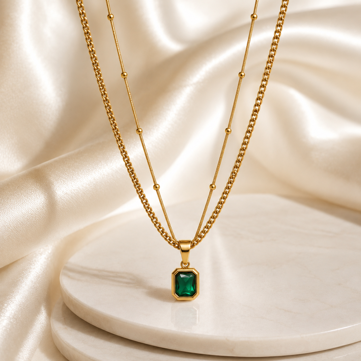 Emerald Duet Charm Necklace