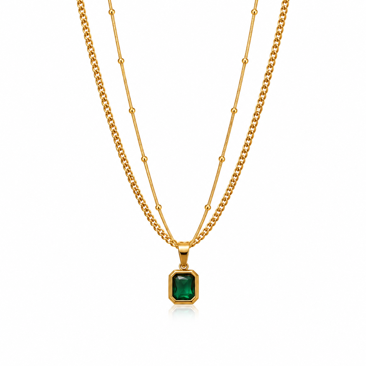 Emerald Duet Charm Necklace