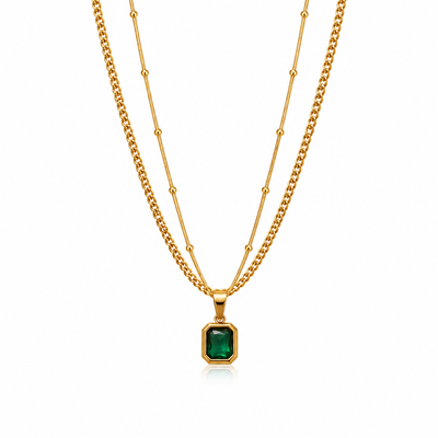 Emerald Duet Charm Necklace