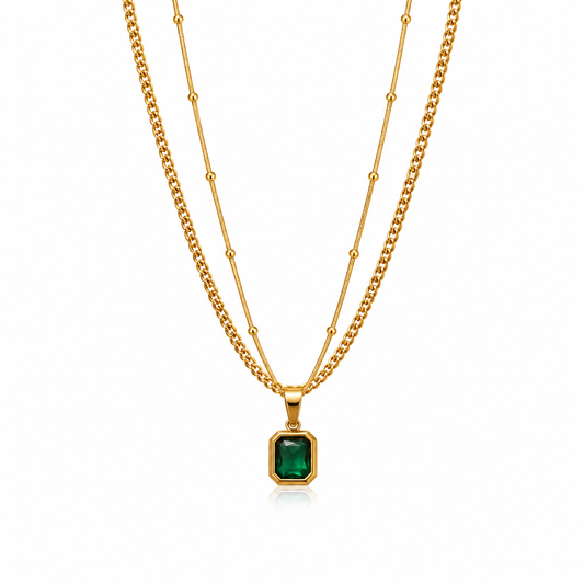 Emerald Duet Charm Necklace