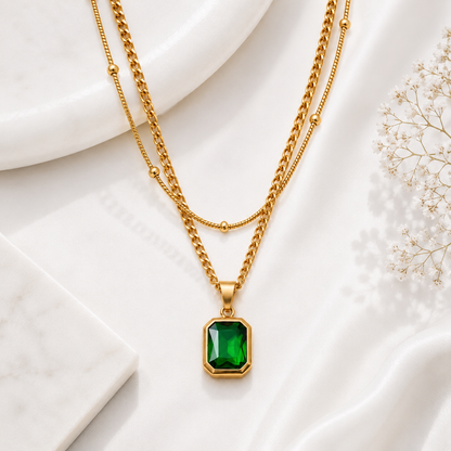 Emerald Duet Charm Necklace