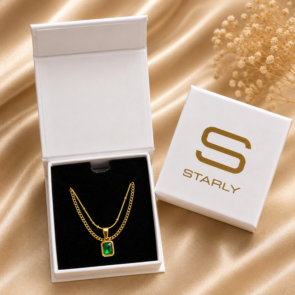 Emerald Duet Charm Necklace
